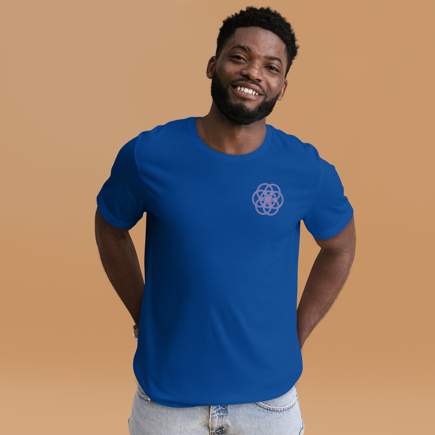 T-shirt Unisexe Brodé "Drapeau de l'Humanité" Tons Foncés